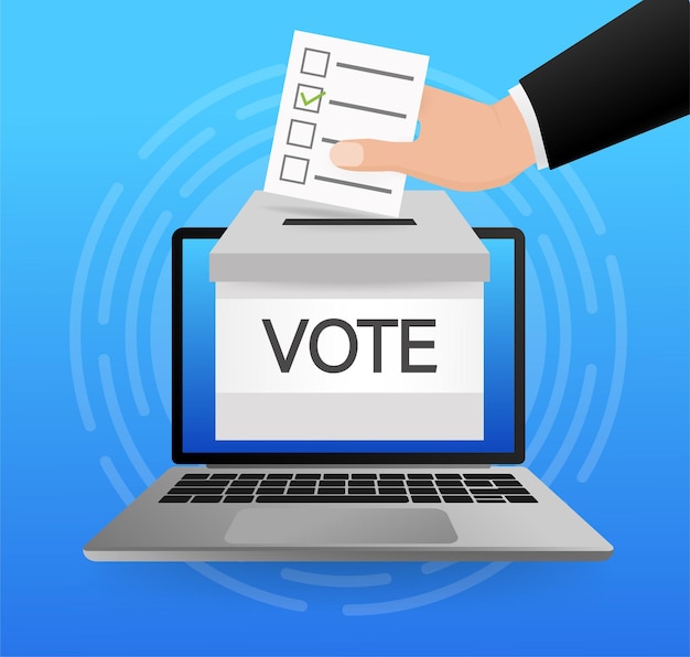 Gran diseño de computadora portátil de votación para cualquier propósito urna icono plano con computadora portátil de votación marketing digital