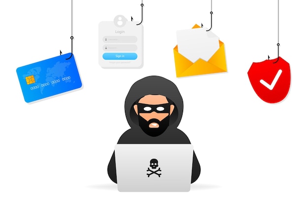 Gran diseño pirateado para cualquier propósito Tecnología de Internet Delito cibernético Ataque de piratas informáticos Estafa de phishing