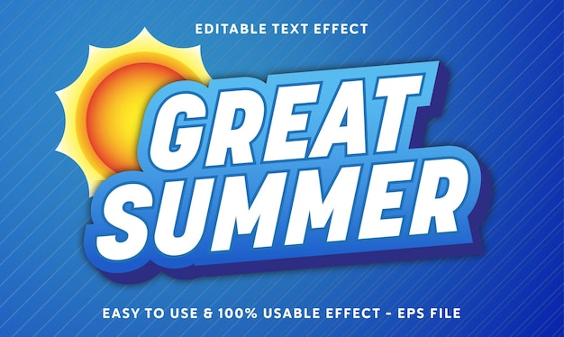 Gran efecto de texto de vector de verano editable