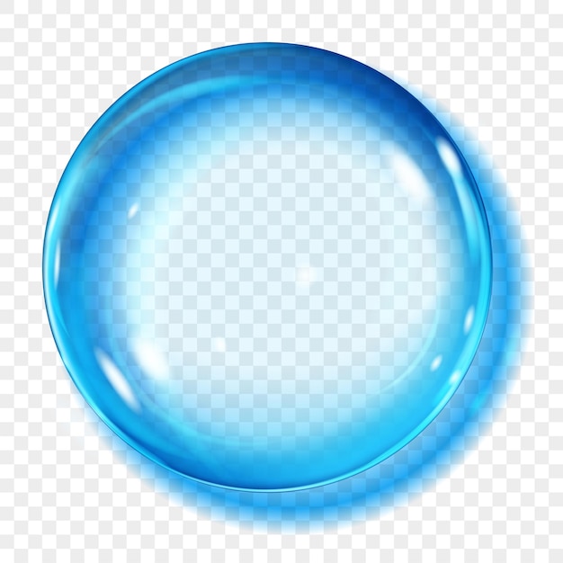 Gran esfera azul claro translúcida con reflejos y sombras sobre fondo transparente. Transparencia solo en formato vectorial