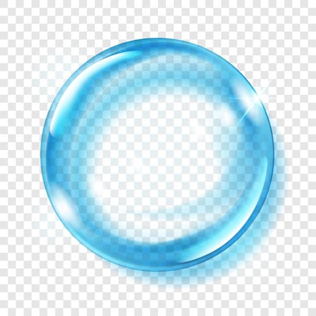 Gran esfera azul claro translúcido con resplandores y sombras sobre fondo transparente. Transparencia solo en formato vectorial