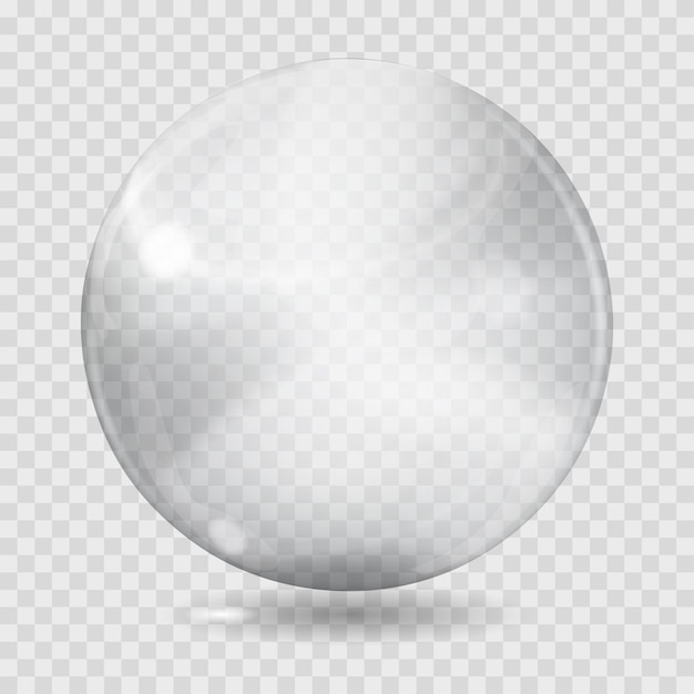 Gran esfera de cristal transparente blanco con reflejos y sombras. Transparencia solo en archivo vectorial