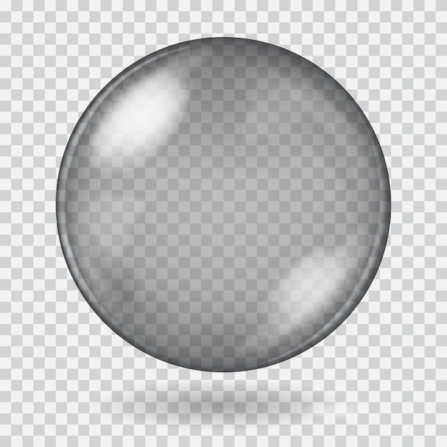 Gran esfera de cristal transparente negra con reflejos y sombras. Transparencia solo en archivo vectorial