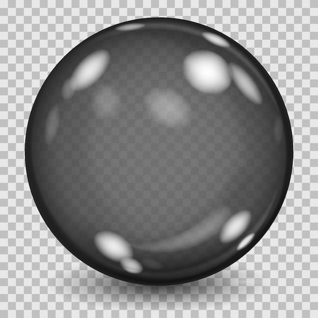 Gran esfera de cristal transparente negra con reflejos y sombras. transparencia solo en archivo vectorial