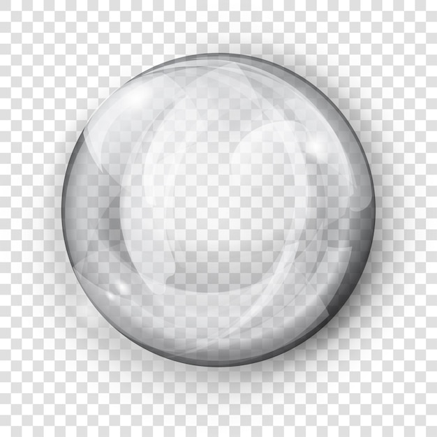 Gran esfera gris translúcida con reflejos y sombras sobre fondo transparente. Transparencia solo en formato vectorial