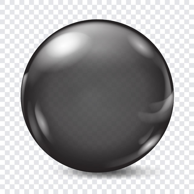 Gran esfera negra translúcida con reflejos y sombras sobre fondo transparente Transparencia solo en formato vectorial