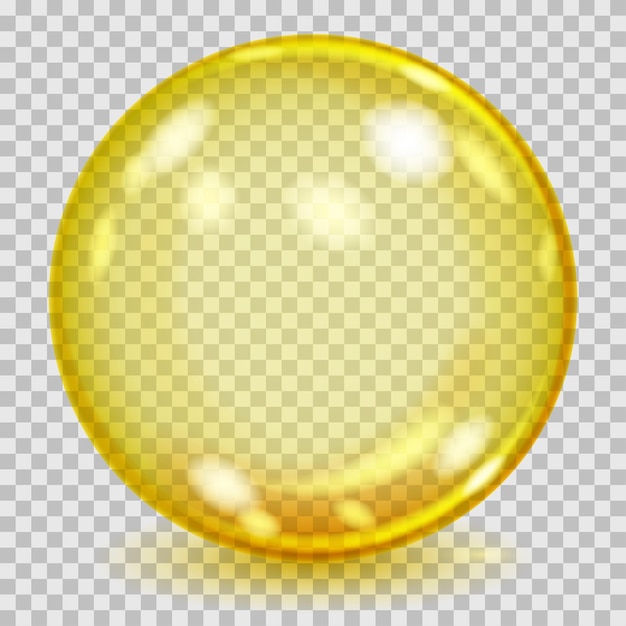 Gran esfera de vidrio transparente amarillo con reflejos y sombras. Transparencia solo en archivo vectorial