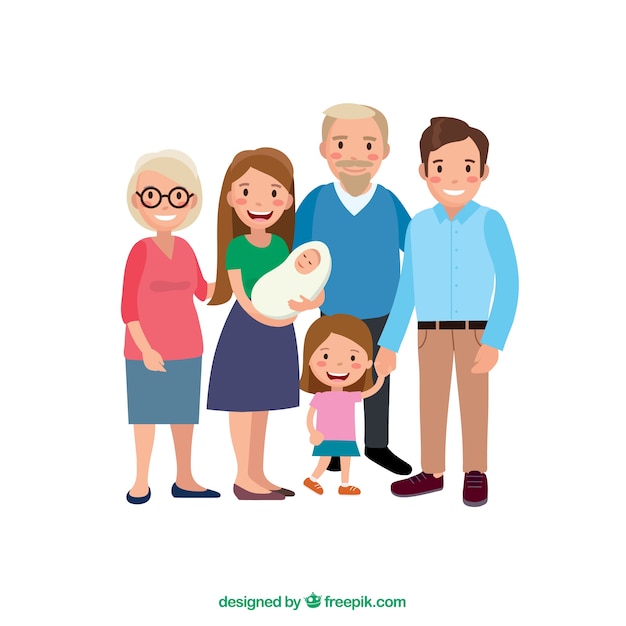 Gran familia feliz con diseño plano