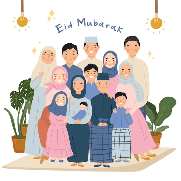 gran familia saludando a eid mubarak o ramadan