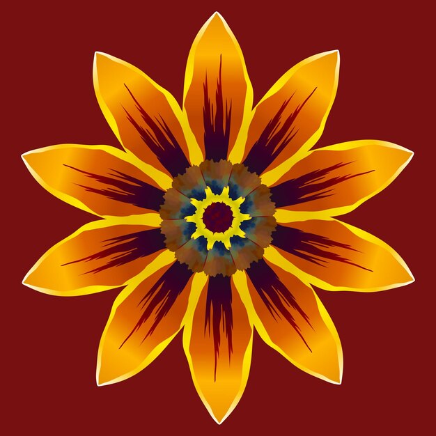 Gran flor de margarita naranja brillante o gazania sobre fondo rojo oscuro Ilustración vectorial aislada