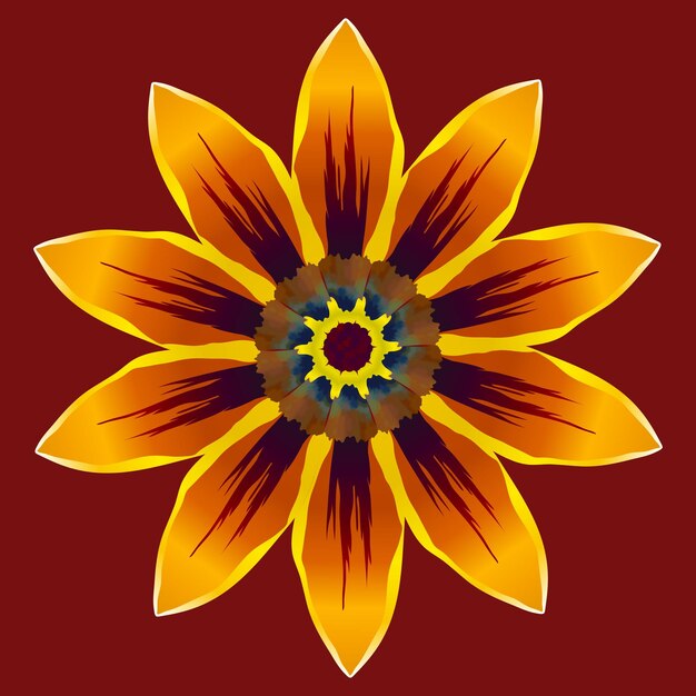 Vector gran flor de margarita naranja brillante o gazania sobre fondo rojo oscuro ilustración vectorial aislada