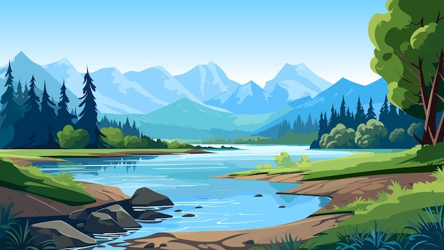 Vector gran fondo de paisaje natural con río