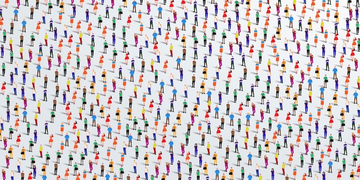 Vector un gran grupo de personas de fondo blanco. multitud de fondo sin fisuras. ilustración vectorial
