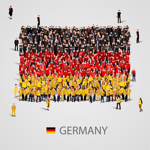 Gran grupo de personas en forma de bandera de alemania