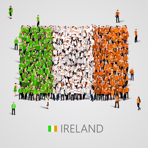 Gran grupo de personas en forma de bandera de Irlanda