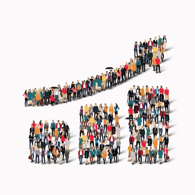 Un gran grupo de personas en forma de gráfico en crecimiento.