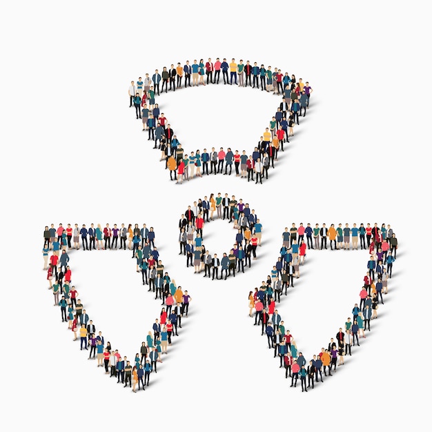 Un gran grupo de personas en forma de radiación. ilustración.