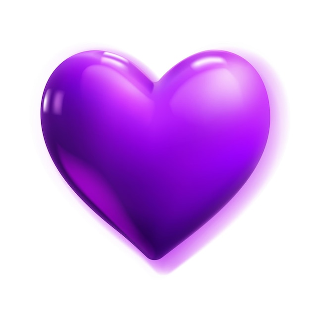 Gran y hermoso corazón púrpura con resplandores y sombra suave aislada sobre un fondo blanco