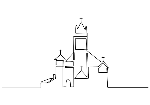 Gran iglesia continua dibujo de una línea vector diseño minimalista símbolo cristiano signo aislado un fondo blanco