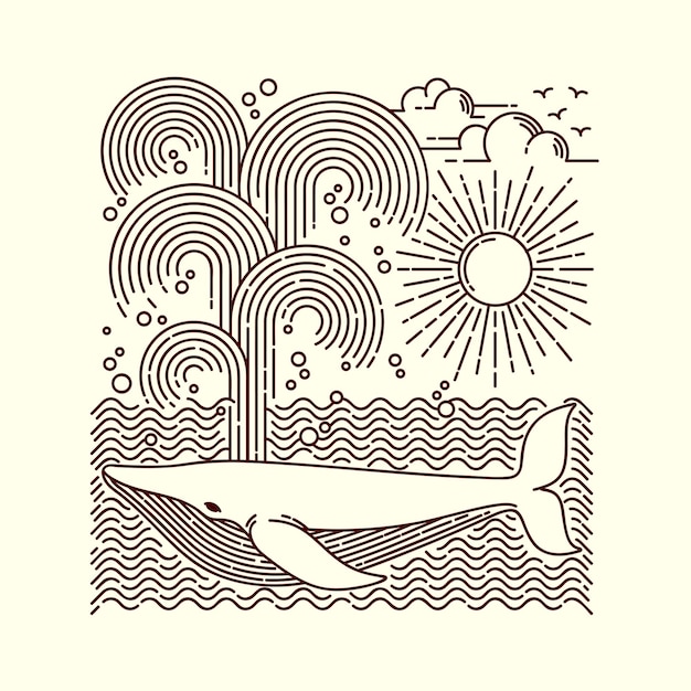 Gran ilustración de arte de línea de ballena