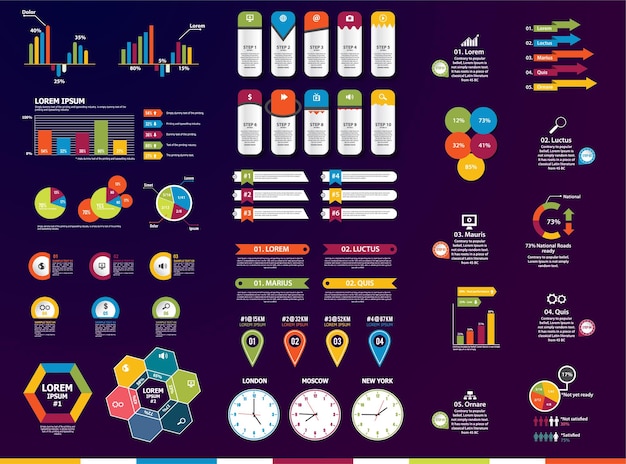 Vector gran infografía con diferentes iconos y estilos.