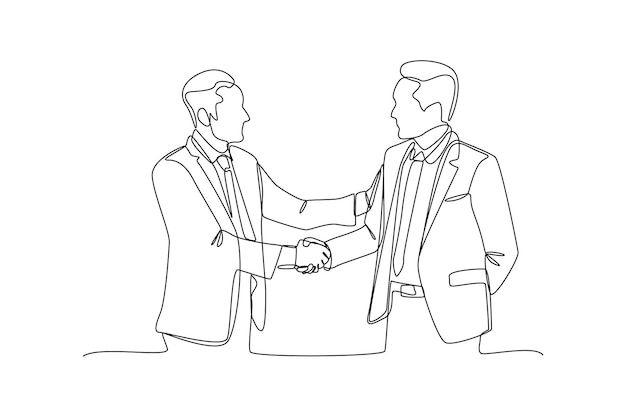 El gran jefe hace un trato con el socio para un nuevo proyecto de negocio concepto minimalista línea continua simple