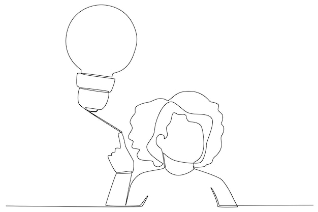 Una gran lámpara que muestra el dedo de una mujer para la expresión de ideas en una línea de arte