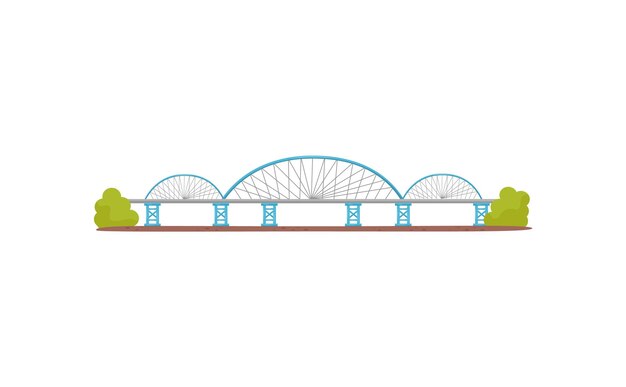 Gran y largo puente de acero Infraestructura de transporte urbano Construcción moderna para el transporte Elemento gráfico para la creación de mapas de la ciudad Diseño vectorial plano colorido aislado sobre fondo blanco