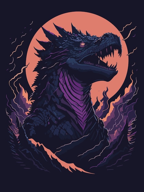 el gran monstruo godzilla en ilustración de arte naranja