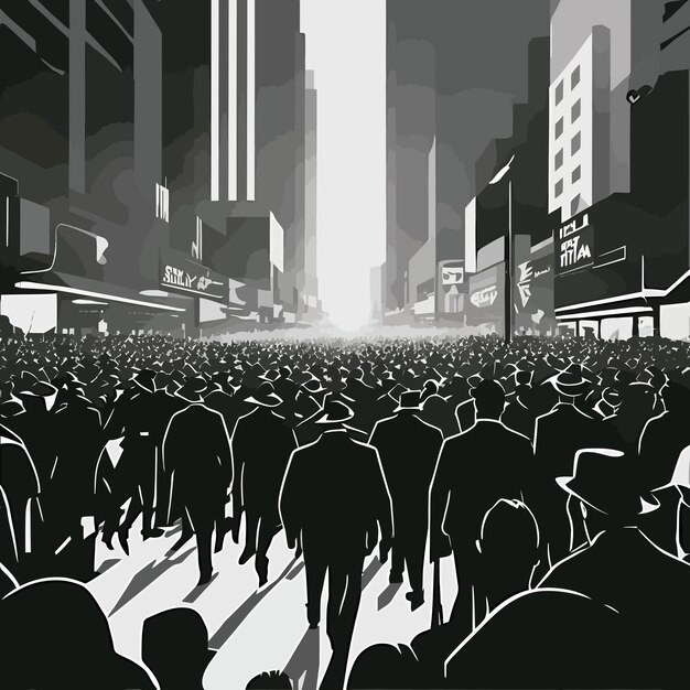 Una gran multitud de personas caminando por la ciudad de la ilustración