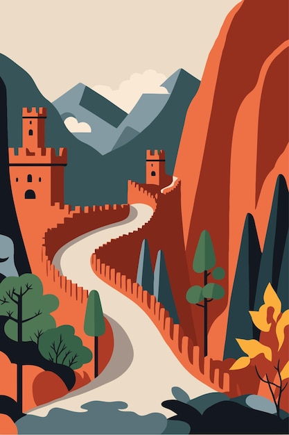 Gran muralla de china hermoso paisaje mundialmente famoso vector de hito chino