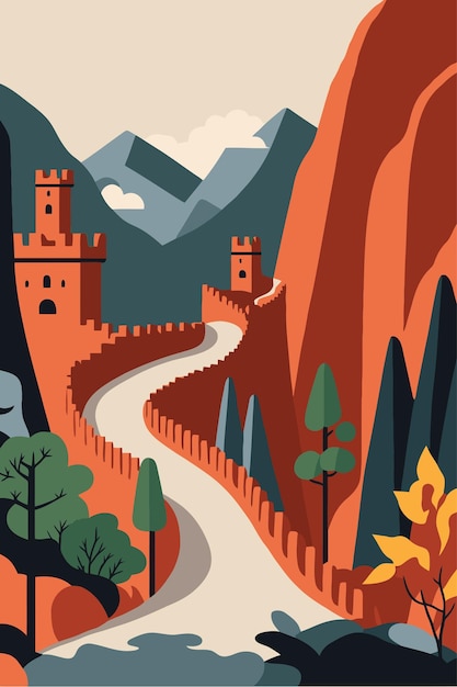 Vector gran muralla de china hermoso paisaje mundialmente famoso vector de hito chino