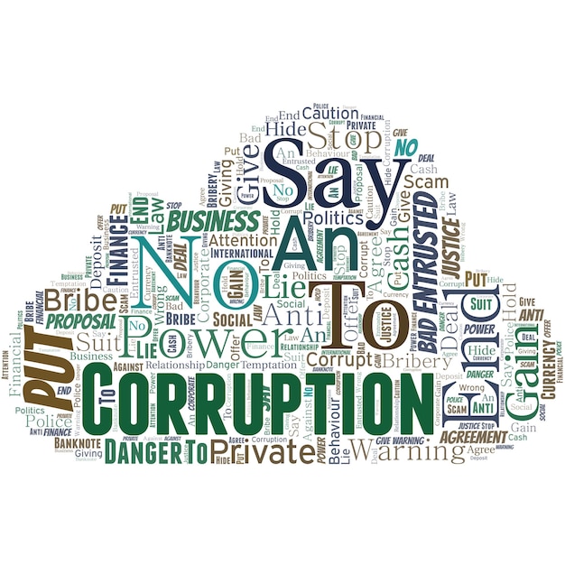 Gran nube de palabras en forma de nube con palabras decir no a la corrupción Introducción de intercambio de dinero descentralizado