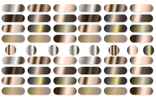 Gran paquete de metal Colección de gradiente de oro, plata y bronce para el diseño Conjunto de gradientes vectoriales