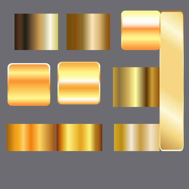 Gran paquete de metal Colección de gradiente de oro, plata y bronce para el diseño Conjunto de gradientes vectoriales