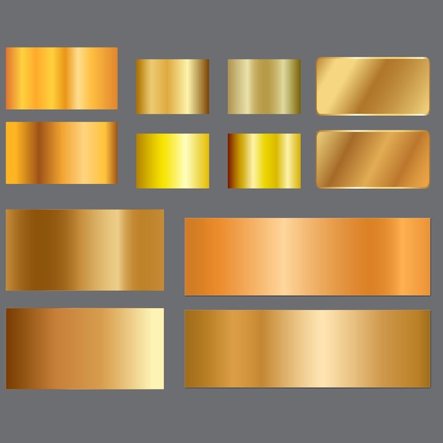 Gran paquete de metal Colección de gradiente de oro, plata y bronce para el diseño Conjunto de gradientes vectoriales