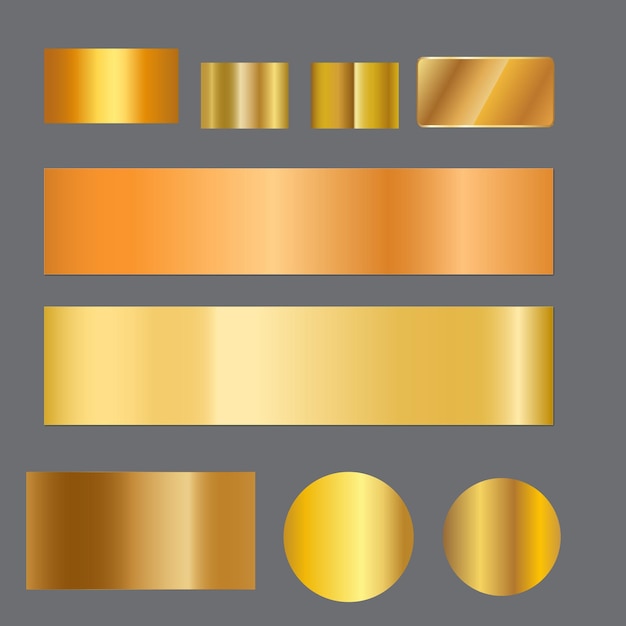 Gran paquete de metal Colección de gradiente de oro, plata y bronce para el diseño Conjunto de gradientes vectoriales