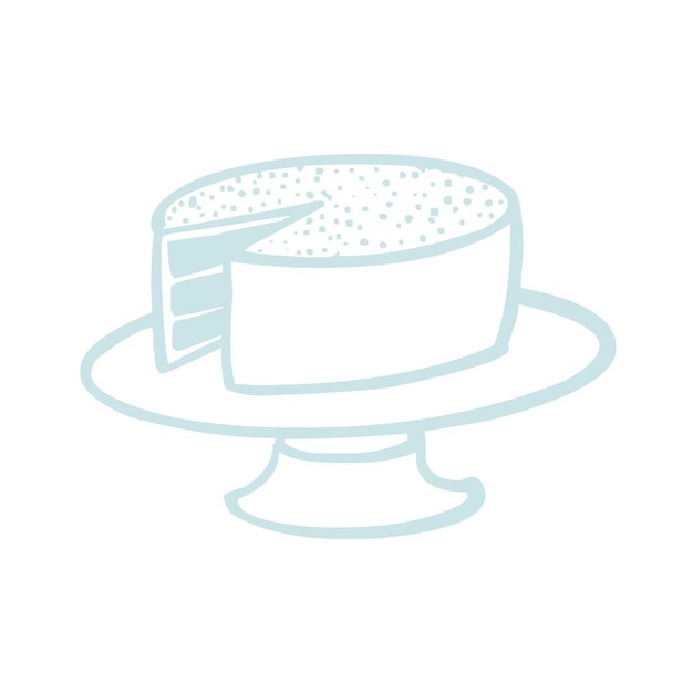 Gran pastel en un soporte con una rebanada cortada en el icono de Doodle