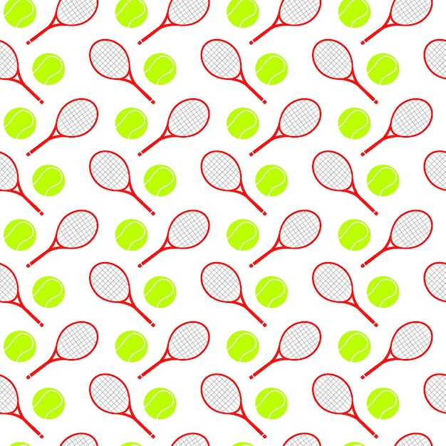 Gran raqueta de tenis y pelota verde de patrones sin fisuras aislado en el vector de fondo blanco Dibujos animados doodle deporte juego equipo telón de fondo