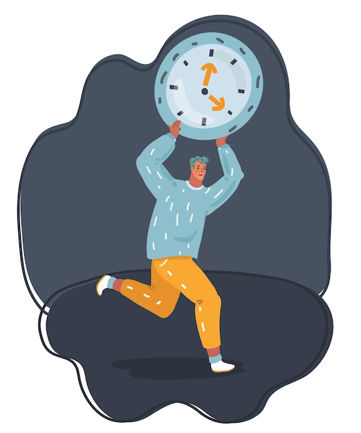 Gran reloj en el hombro del hombre diminuto que corre