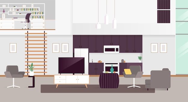 Vector gran salón con muebles elegantes y modernos de diseño plano