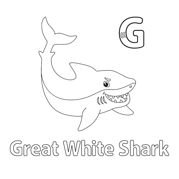 Gran Tiburón Blanco Alfabeto ABC Para Colorear Página G