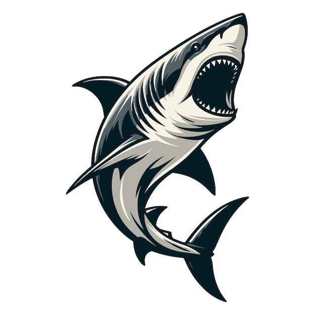 El gran tiburón blanco salvaje enojado ilustración de diseño depredador marino ilustración de elemento animal