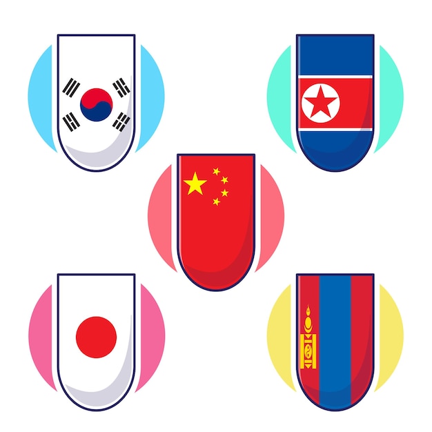 Gran vector de dibujos animados de los países del este de Asia icona de la bandera ilustración de la mascota