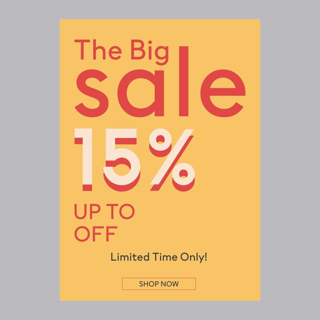 La gran venta 15 de descuento en el cartel de promoción de descuento.