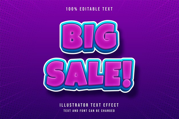 Gran venta, efecto de texto editable en 3d estilo de texto purle de gradación azul moderno