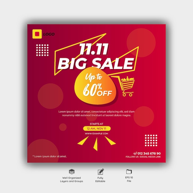 GRAN VENTA ESPECIAL 11 11 TEMPLATE DISEÑO BANER PROMOCIÓN TEMPLATE FONDO VECTOR DE la portada