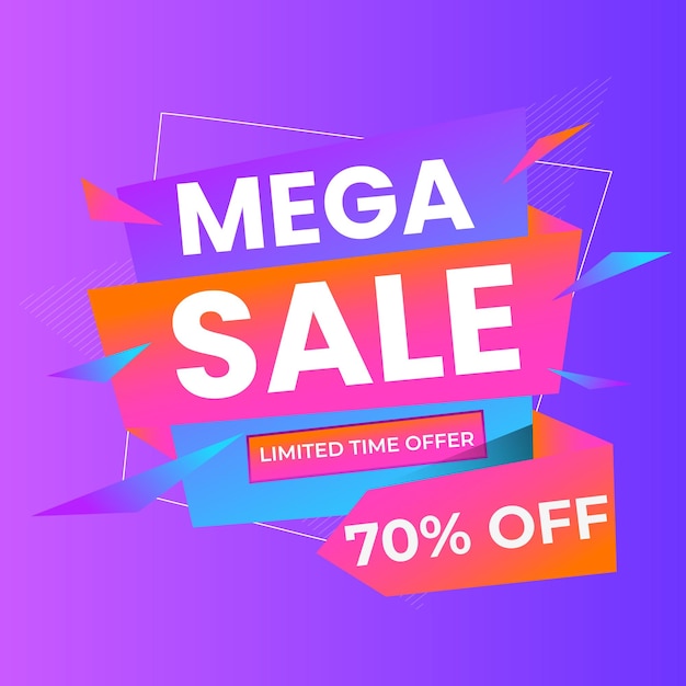 Gran venta con fondo de gradiente abstracto hasta un 50% de descuento plantilla de banner de diseño de promoción de descuento