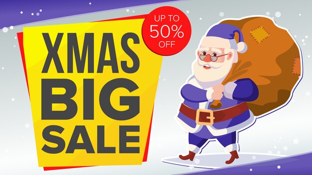 Gran venta de Navidad Banner con feliz Papá Noel.
