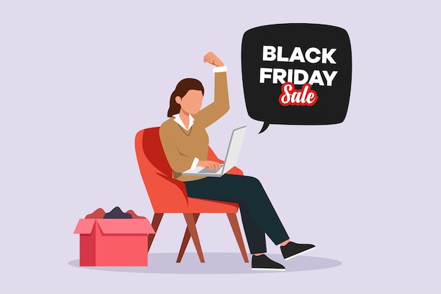 Gran venta o concepto de viernes negro Estudiantes felices Ilustración de vector plano coloreado aislado